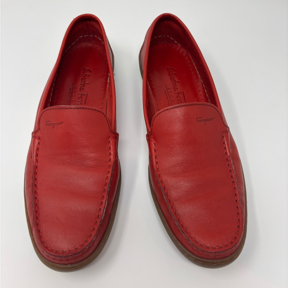 Salvatore Ferragamo Sport Red Leather Loafers Size 8